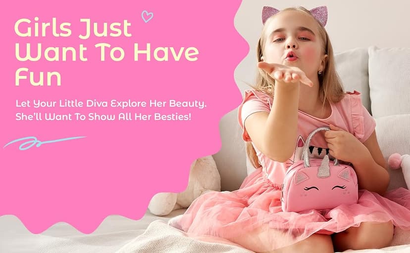 Pink Unicorn Toys for Girls Age 4-6, 5 Year Old Girl Birthday Gift Idea, Toddler Little Girl Gifts 3 4 5 6 7 8 9 10 Years Old Kids Real Makeup Kit with Unicorn Purse Non Toxic Washable Make Up Set B08JD776XX