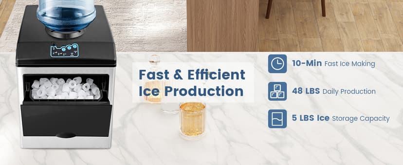 ARLIME Ice Maker with Water Dispenser, 2 in 1 Countertop Ice Maker with 5 lbs Storage Basket, 2 Ways to Add Water, 48 Pounds in 24 Hours, Water Cooler for 5 Gallon Bottle, Perfect for Home Office