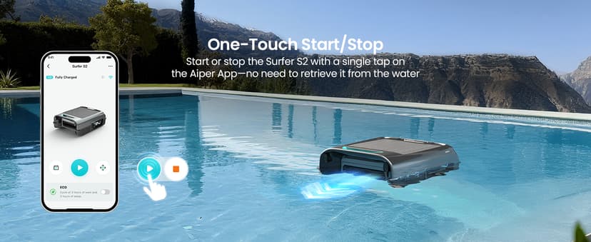 AIPER Surfer S2 Robotic Solar Pool Skimmer with APP Support, 24/7 Cleaning, Dual Charging Modes, Smart Obstacle Avoidance, Ideal for Most Swimming Pool Types