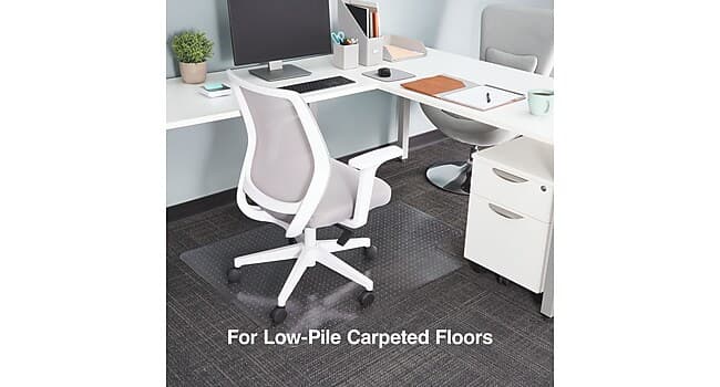 Staples Office Chair Mat, Clear Floor Mats with Lip, Flat-Pile Carpets, Extended Under-Desk Coverage, 53 x 45 Inch, Smooth Glide