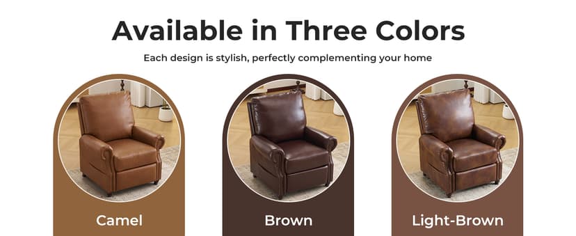 Pushback Recliner Chair with Massage and Heat, Breathable Leather Recliner Chair with Overstuffed Backrest, Recliner with Rivet Decoration, Single Sofa Accent Chair for Living Room, Brown