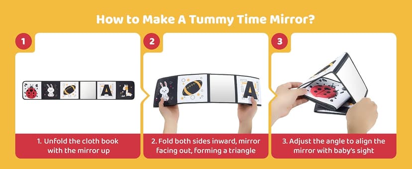 Newborn visual stimulation 0-6 months, Montessori sensory play, soft crinkle pages, folds flat, ties to crib and stroller Infinno High Contrast Baby Book, Black and White, Tummy Time Mirror Toy B0DHH7LGZT