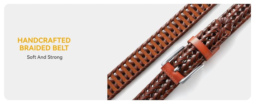 CHAOREN Mens Braided Leather Belt, Casual Woven Leather Belt for Men 35mm Width for Dress Jeans Golf
