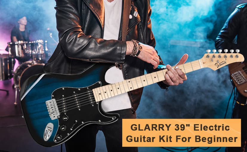 GLARRY Full Size Electric Guitar for Music Lover Beginner with 20W Amp and Accessories Pack Guitar Bag (DARK BLUE, 39" Right Handed)