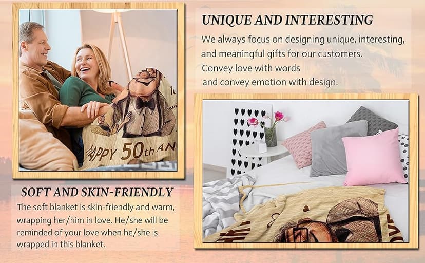 50th Anniversary Wedding Gifts, 50th Anniversary Decorations, Best 50 Anniversary Blanket Gift Idea for Couple Parents, Golden 50 Years of Marriage Throw Blankets 60"X50"