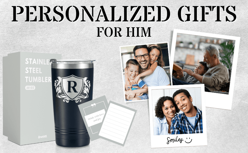 Onebttl Onebttl Personalized Gifts for Men with Initials, Monogrammed Travel Tumbler for Him, Custom Coffee Cups, Unique Birthday Christmas Gifts for Men who Have Everything, Black, 20oz, J