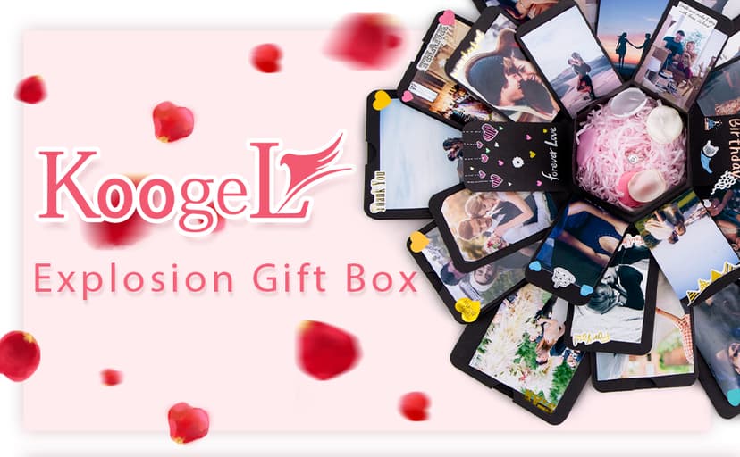 Koogel Explosion Gift Box, Handmade Exploding Photo Album Preassembled Surprise Picture Pop Up Love Box with Creative DIY Scrapbooking Accessories for Anniversary Birthday Wedding