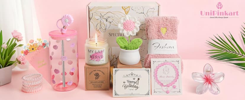 Birthday Gifts for Women, Teen Girls, Her, Unique Happy Birthday Gift Baskets for Best Friend Sister Daughter, Women Christmas Gifts Box for Girl Wife Girlfriends,14pcs Rose Gift Set(Pink)