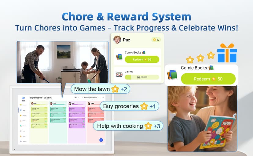 Calendar Digital 10.1 Inch, Digital Frame Combined Smart Touch Screen Electronic Wall Planner Family Organizer Chore for Family Schedules Gift for Mother Mom Women Grandpa