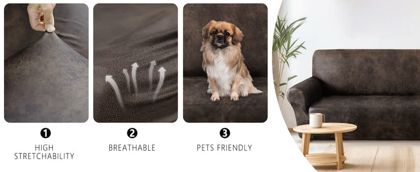 ANARACHON Sofa Cover, Couch Covers for Leather Couches, Stretch Sofa Covers with Leather-Like Texture, Washable, Non-Pilling, Non-Slip 1-Piece Couch Cover for Dogs, Cats and Kids (Sofa, Brown)