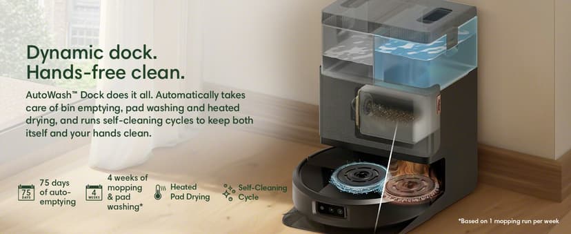 iRobot Roomba Plus 505 Combo Robot Vacuum & Mop with AutoWash Dock - Extending Spinning Mop Pads, Self-Empties, Pad Wash & Heated Drying, Self-cleaning, Recognizes & Avoids Obstacles, LiDAR Navigation