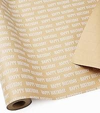 17 inch X 33 feet, Gridlines Design, Recycled, Holiday BIOBROWN Kraft Birthday Wrapping Paper Colorful Text Happy Birthday Design B0BLSML9G3