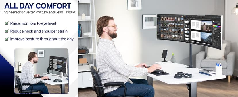 VIVO Dual Monitor Desk Mount, Holds 2 Computer Screens up to 30 inches and 22lbs Each, Heavy Duty Fully Adjustable Steel Stand with C-Clamp and Grommet, Black, STAND-V002
