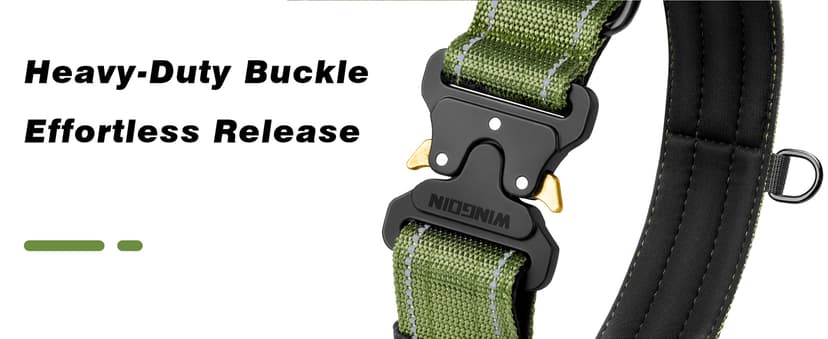 WINGOIN Tactical Dog Collar with AirTag Holder, Heavy Duty Reflective Padded Nylon Collar for Large Dogs, Quick Release Metal Buckle, Dogcollar for Training Walking Hunting, IPX5 Waterproof, Green,L