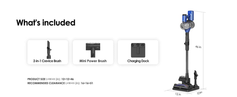 Tineco Pure ONE S50 Pro Cordless Stick Vacuum Cleaner, 200AW Powerful Suction, Zero Tangle Brush, 95Min Runtime, 180° Foldable Tube, 120° Green Light, Easily Tackles Large Debris Stick Vacuum