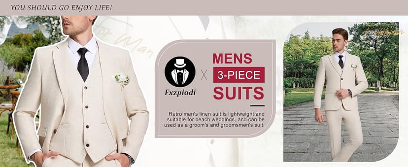 Retro Linen Mens Suit 3 Pieces Light Weight Casual Linen Summer Slim Fit Suits Tuxedo Jacket Blazer Vest Pant for Men