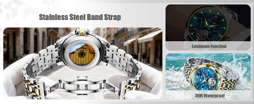 OLEVS Automatic Watches for Men Luxury Skeleton Multi-Function Mechanical Watch Self Winding Date Waterproof Luminous Mens Watch