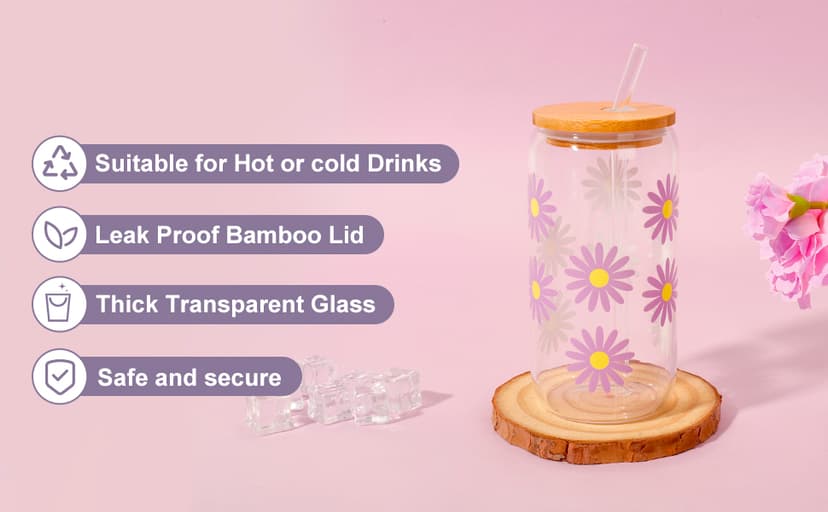 Birthday Gifts for Women Friendship, Teen Girls, Girls, Unique Cute Birthday Gift Box For Girl, Her, Sister, Daughter, Friends, Ideas Cute Daisy Aesthetic Glass Cups Gifts Set (Purple)