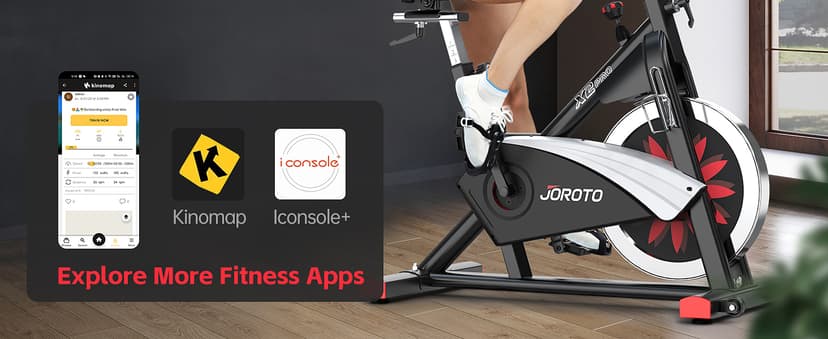 JOROTO Exercise Bike, Magnetic Stationary Bikes for Home with 40LBS Flywheel, App Supported Indoor Bike with 350LBS Weight Capacity, Low Noise,Digital Monitor,Bottle and Tablet Holder