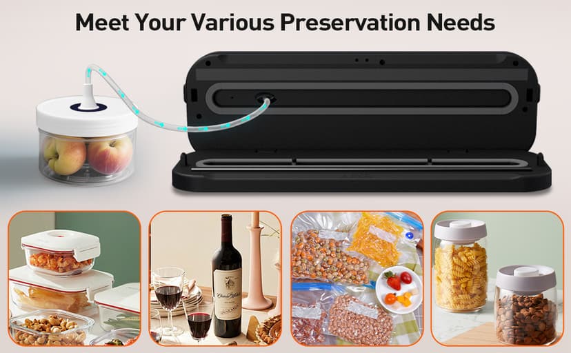 CEROBEAR Food Vacuum Sealer Machine, 75kpa Powerful Food Saver Vacuum Sealer Machine with Cutter, 6-in-1 Automatic Air Sealing for Food Storage, Sous Vide, Meat, Vegetables, Dry/Moist Modes