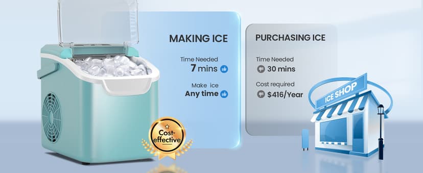 Portable Ice Maker Machine with Handle, 26lbs/24Hrs, 6Mins/9 Ice Cubes, Self-Cleaning with Basket/Scoop, Countertop Ice Makers for Home/Kitchen/Office(Green)