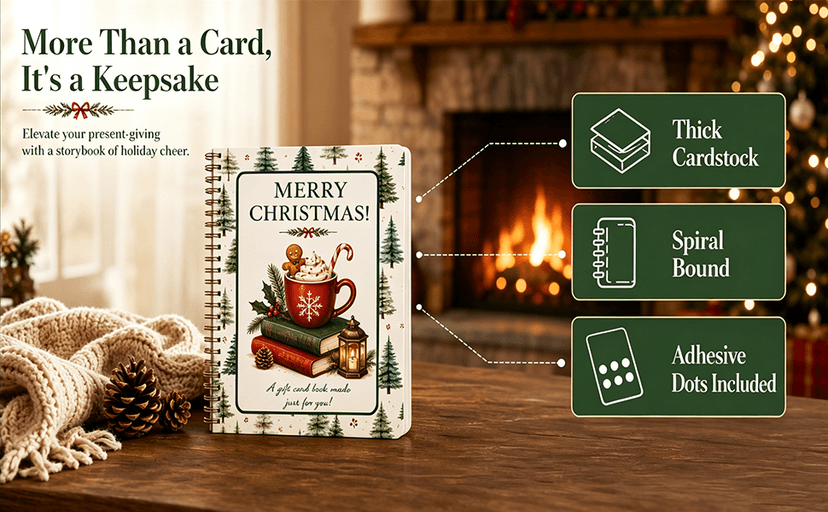 Spiral Bound Birthday Gift Card Booklet for Gift Cards, with 12 Self‑Adhesive Dots,DIY Christmas Xmas Gift Card Book for Kids Christmas Gift Card Book, Merry Christmas Gift Card Book for Adults Teens B0HDBFVP2T
