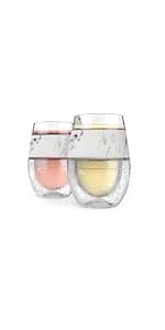 Host Wine Freeze Cup Set of 2 - Plastic Double Wall Insulated Wine Cooling Freezable Drink Glasses with Freezing Gel, Wine Glass Gift for Red and White Wine, 8.5 oz Marble