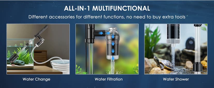 36W Fish Tank Vacuum Gravel Cleaner Electric: Aquarium Vacuum Gravel Cleaner with Strong Suction for Automatic Water Change Algae Cleaner Sand Wash Water Circulation and Water Shower, Timed Off