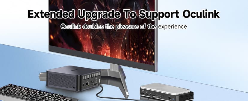 Reatan AI Oculink Mini Barebone PC AMD Ryzen 7 255 (8C/16T Upgraded 8745HS) Radeon 780M NO SSD & NO RAM & NO OS 8K Quad-Screen Display Desktop Gaming Mini Computers WiFi 7 BT:5.4 Built-in Speaker