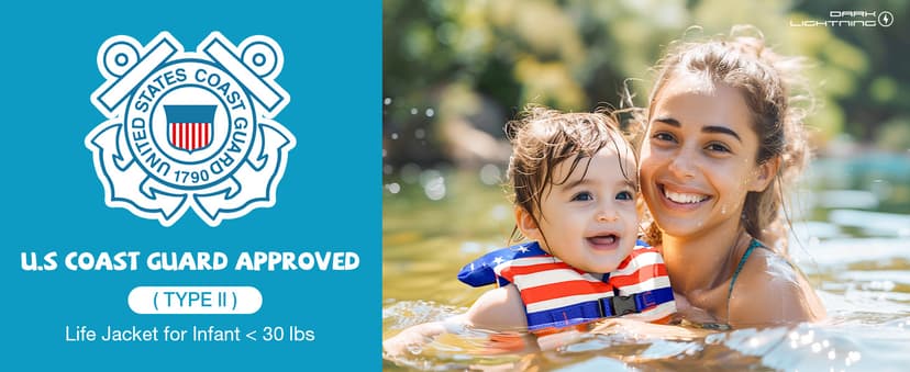 Dark Lightning USCG Approved Infant Life Jacket 0-30 lbs, Toddler Swim Vest and Baby Life Vest for 1-3 Years, 20-30 lbs, Headrest, Leg Strap and Grab Handle