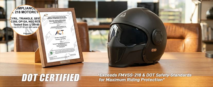 TRIANGLE Convertible Full Face Motorcycle Helmet DOT Approved for Men Women, Multi-Configuration 3/4 Open Face Street Bike Helmet with Internal Tinted Sunshield, Includes Storage Bag