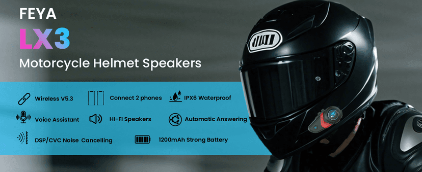 FEYA Motorcycle Helmet Speakers Super Long Battery Life Helmet Headset with Hi-Fi Sound Quality Dual Noise Reduction IPX6 Automatic Answer/Call Music Control/AI Voice/Soft & Hard Mic 1 Pack - Multi