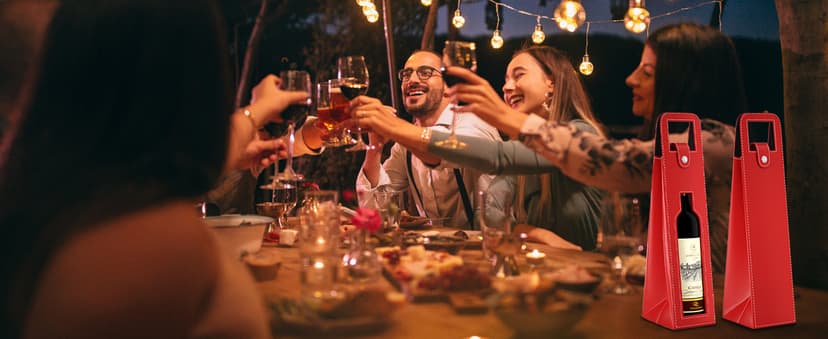 Wine Gift Bag, Reusable Leather Wine Tote Carrier, Single Bottle Champagne Beer Gift Bags Carrier for Birthday, Wedding, Picnic Party, Christmas Gifts (Red)