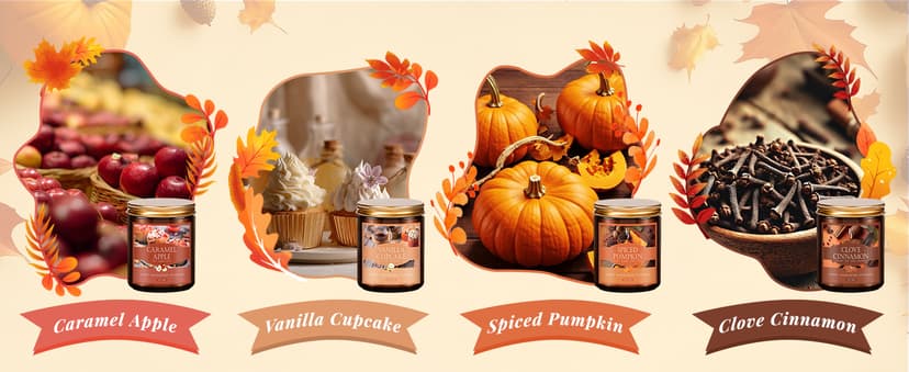 Fall Candles Set, 4 Pack Candles for Home Scented Natural Soy Wax, Autumn Gifts Set for Women Men, Fall Fragrance of Pumpkin/Cinnamon/Vanilla Cupcake/Apple B0F66HVPDY