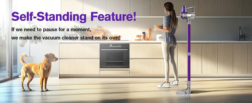 Cordless Vacuum Cleaner, Lightweight Stick Vacuum for Home, Handheld Cordless Vacuum for Hardwood Floor, Carpet & Pet Hair, Powerful Suction, Self-Standing, Purple