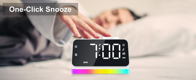 JALL Digital Alarm Clock with FM Radio for Bedroom, 8 Colors Night Light with 2 Charging Port, Sleep Sound Machines with Timer, Dual Alarm, Loud Alarm and Easy to Use for Seniors and Kids as Gift