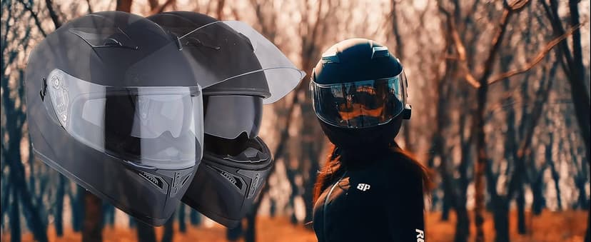 1Storm Motorcycle Street Bike Dual Visor/Sun Visor Full Face Helmet Mechanic with LED Tail Light: Matt Black