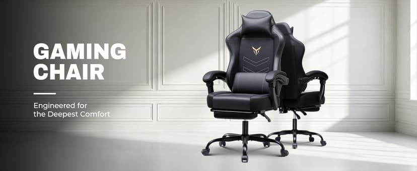 GTPLAYER Gaming Chair, Office Chair High Back Computer Chair with Foot Rest for Adults, Leather Desk Chair Executive Ergonomic Height Adjustable with Headrest and Lumbar Support, 300lbs Black