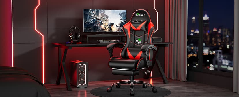 Czlolo Gaming Chair with Footrest Racing Style Lumbar Support Massager Video Game Chair with Metal Legs, High Back Reclining Gamer Chair with Headrest, 360° Swivel Office Computer Desk Chair (Red)