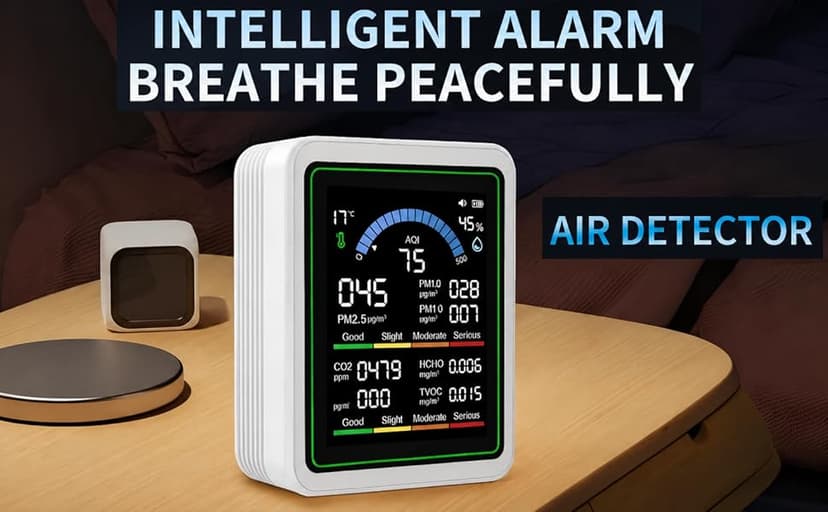 10 in 1 Indoor Air Quality Monitor, Air Tester, Portable Smartair Quality Tester for CO2 | CO | TVOC | HCHO | Temp | AQI | PM0.3-1 Detection Suitable for Home, Cars, Plants, Pets and Hotels