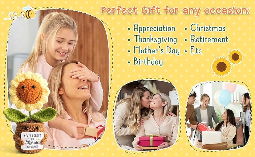 Christmas Thank You Gifts for Women, Nurse, Coworkers, Teacher, Boss, Retirement Farewell Going Away - Emotional Sunflower Support Crochet - Never Forget The Difference You Make Gifts