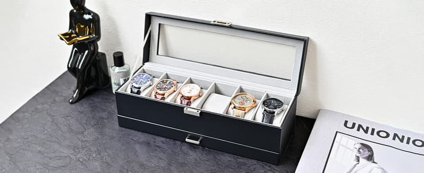 ProCase ProCase Watch Box, 6 Slot Watches Display Case with Drawer, Mens Watch Case with Glass Lid, 2-Layer Mens Jewelry Organizer Storage Holder, Birthday Valentine Gifts for Men -6 Slot, Black