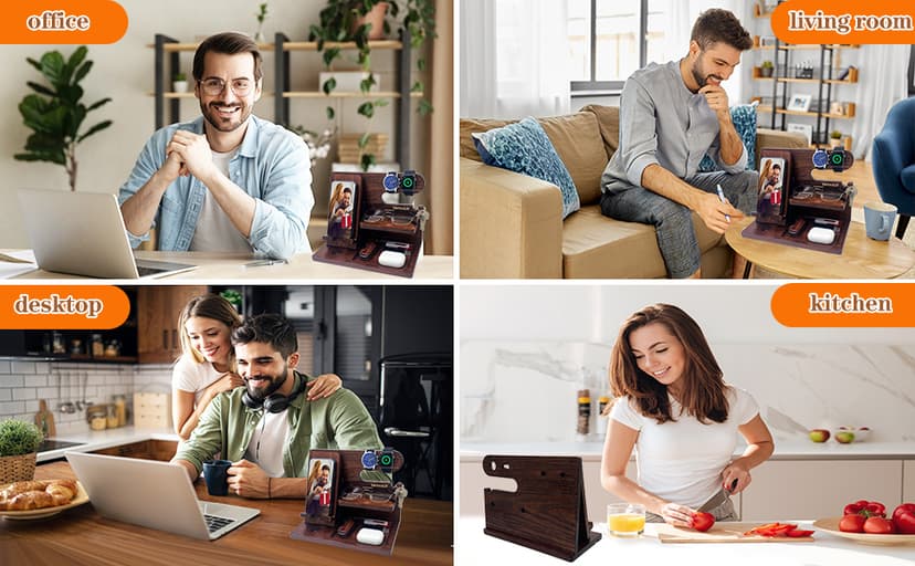 Gifts for Men Women Brother Boss Boyfriend Him Nightstand Organizer Gifts for Dad from Daughter Son Wood Phone Docking Station (Dark Brown)