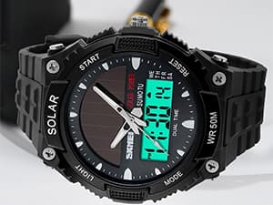 FANMIS Men's Solar Powered Casual Quartz Wrist Watch Analog Digital Multifunctional Black Sports Watch