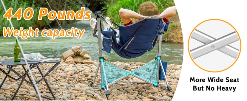Romswi 2-Pack Aluminum Hammock Chair with Footrest, Oversized Portable Folding Swinging Chair with Adjustable Back & Seat, Lightweight Rocking Camp Chair Supports 440lbs for Outdoor, Patio - Black