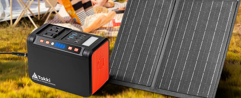 Takki 120W Peak Solar Generator Portable Power Station with 21W Panels, 88Wh Solar Charger Power Bank AC DC USB Ports for Camping Tent Laptop Outdoor Emergency