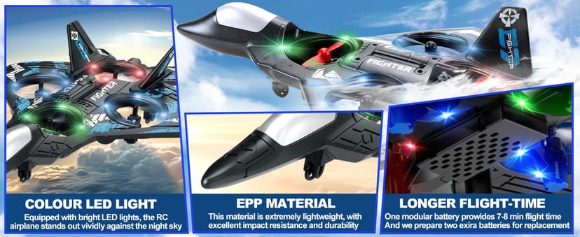 JoyRapt Drones for Kids Form RC Plane, Remote Control Airplane, Aircrafts Toys for Boys, Jet Helicopter Drones with LED Lights 360° Flip, Gifts for 6 8 10 Year Old Boys, 2 Rechargeable Batteries