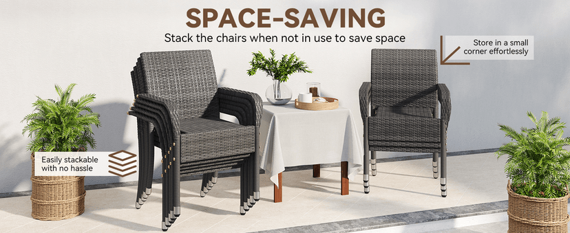 Yaheetech Set of 2 Stackable Outdoor Rattan Dining Chairs, All-Weather Firepits Armchair w/Armrests, Steel Frame for Garden, Patio, Deck, Yard, Poolside, Gray
