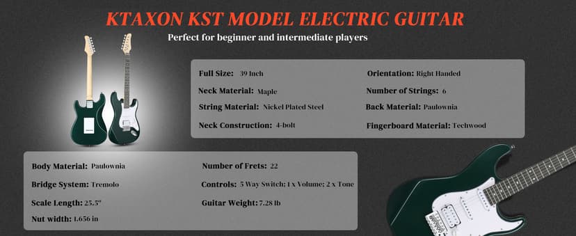 Ktaxon 39 Inch Electric Guitar Kit for Beginner, HSS Pickups 6 String Solid-Body Full Size Adults Electric Guitars W/Amplifier, Bag, Strap, Cable, Accessories - Green