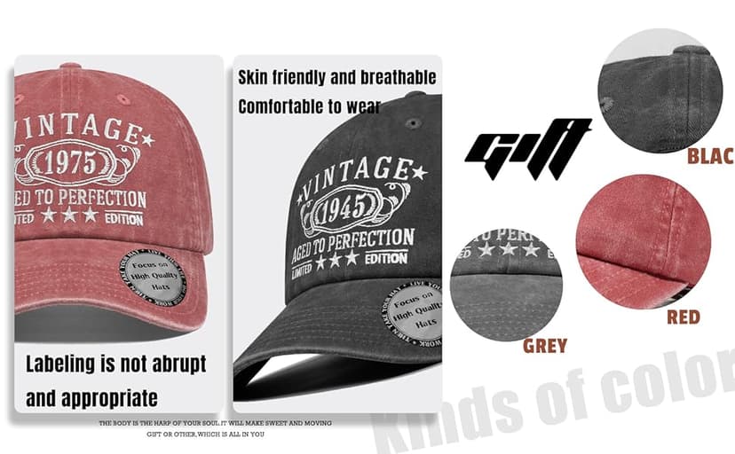 Birthday Gifts for Men Women, Personalized 30th - 100th Birthday Gifts, 1924-1995 Vintage Hat